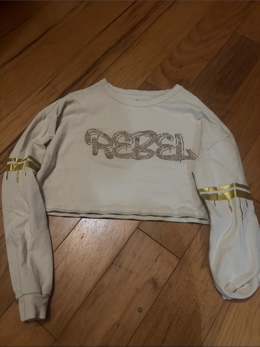 Rebel Rhinestone Cream Crop Sweatshirt